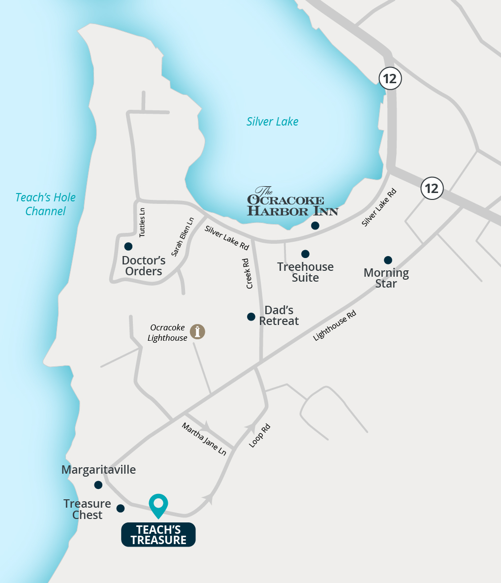 map of ocracoke showing where teach's treasure is located